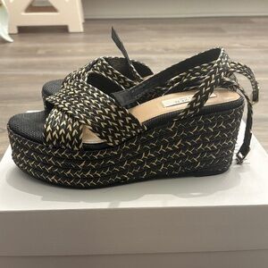 Steven New York Black and Tan Espadrille Sandals
